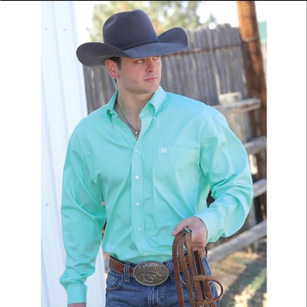 CINCH Mens XXL Mint Green Western Shirt Classic Fit Cotton Long Sleeve Cowboy